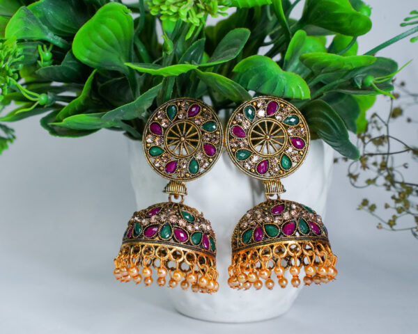 Brass base with gold plating jhumka earrings - Image 2