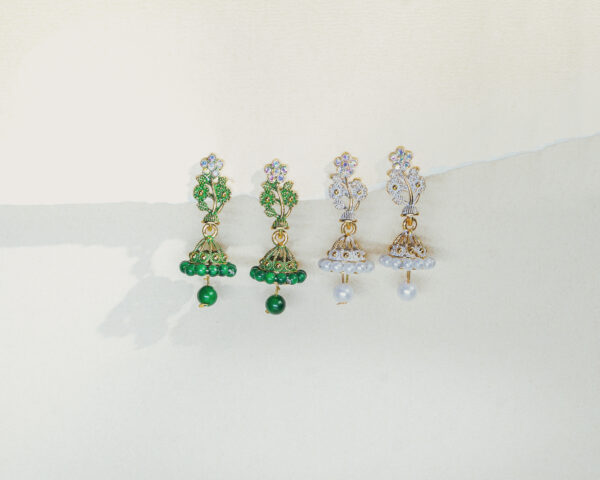 White and blue stone Jhumka earrings - Image 2