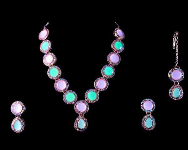 AD Diamond Necklace Jewellery Set with Earrings & Mangtika by Elegance jewels - Image 2