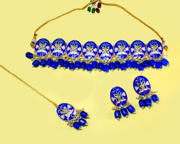 Crunchy Fashion Gold-Plated Blue & White Kundan-Studded Pearl Jewellery  By Elwgance Jewels